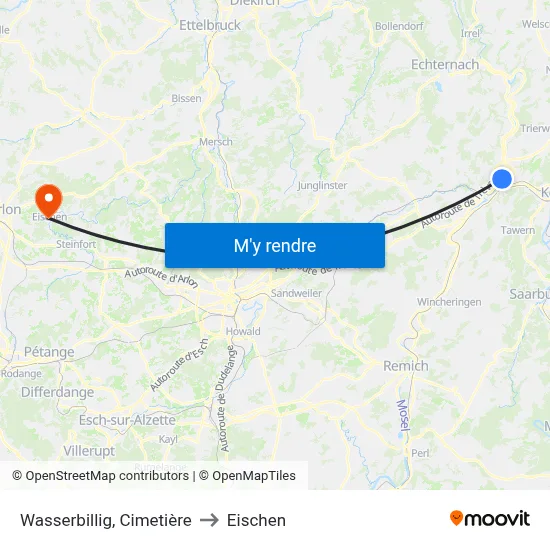 Wasserbillig, Cimetière to Eischen map