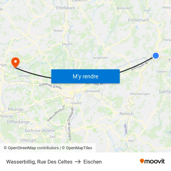Wasserbillig, Rue Des Celtes to Eischen map