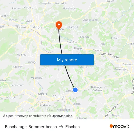 Bascharage, Bommertbesch to Eischen map