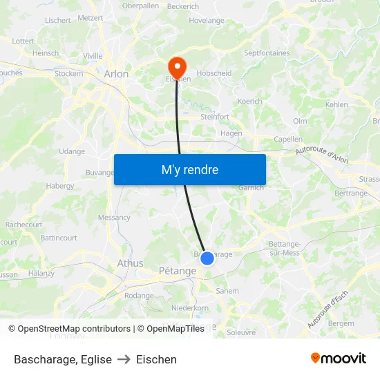 Bascharage, Eglise to Eischen map