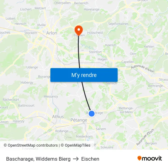 Bascharage, Widdems Bierg to Eischen map