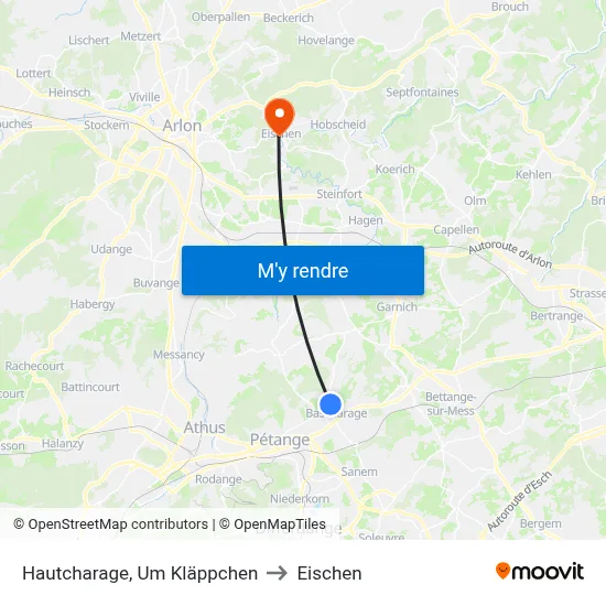 Hautcharage, Um Kläppchen to Eischen map