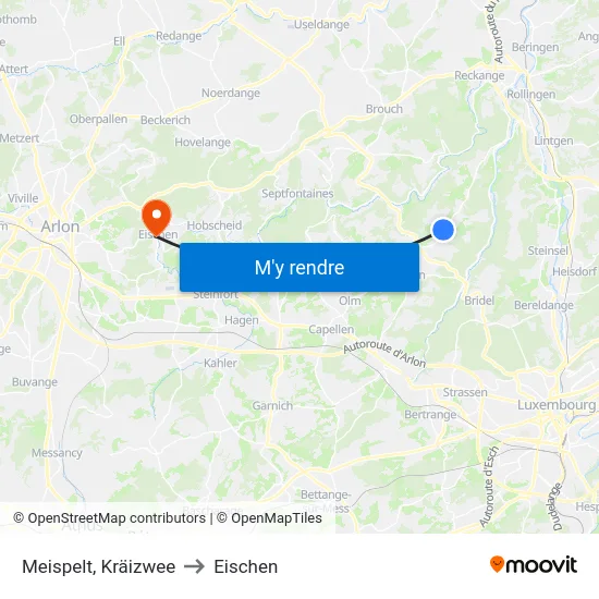 Meispelt, Kräizwee to Eischen map