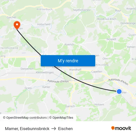 Mamer, Eisebunnsbréck to Eischen map