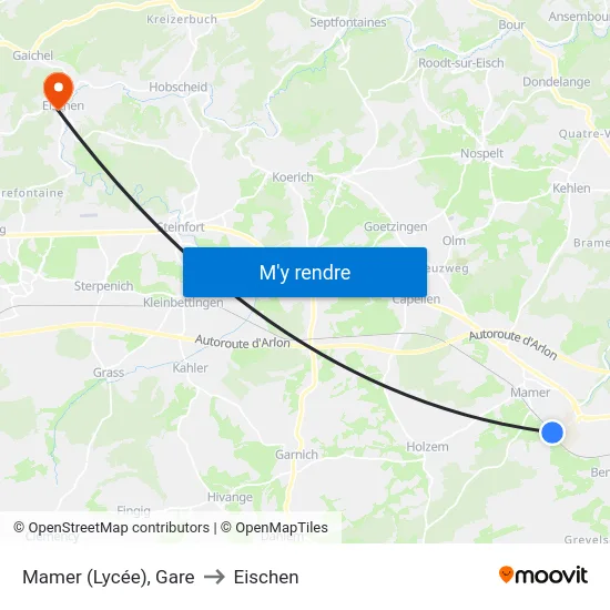 Mamer (Lycée), Gare to Eischen map