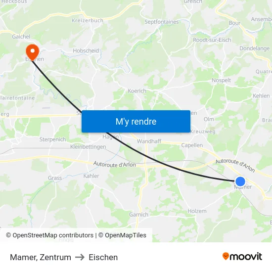 Mamer, Zentrum to Eischen map