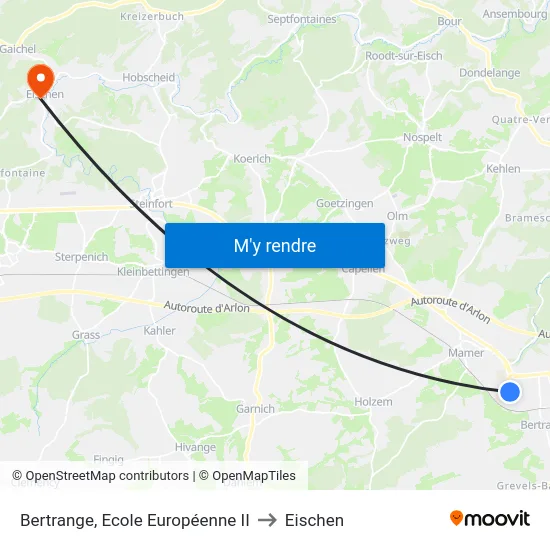Bertrange, Ecole Européenne II to Eischen map