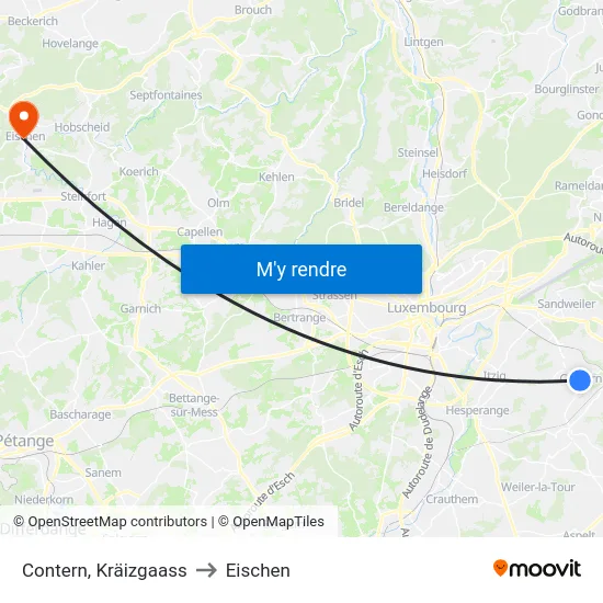 Contern, Kräizgaass to Eischen map