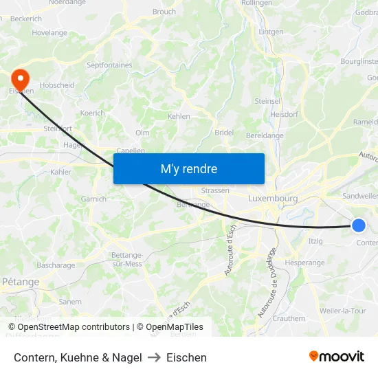 Contern, Kuehne & Nagel to Eischen map