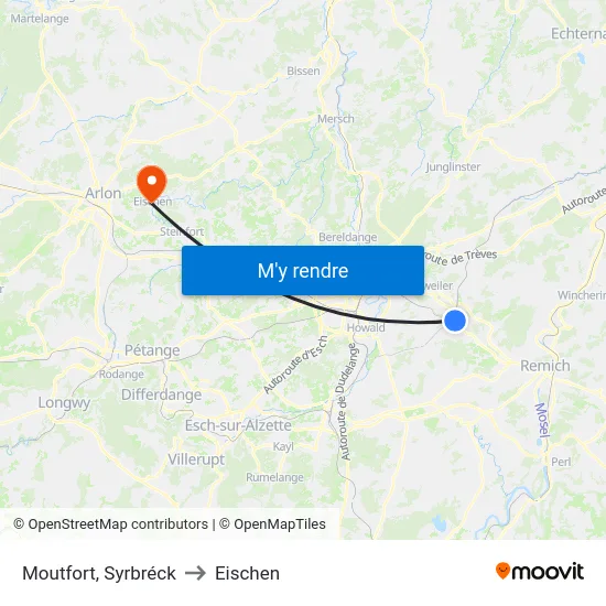 Moutfort, Syrbréck to Eischen map