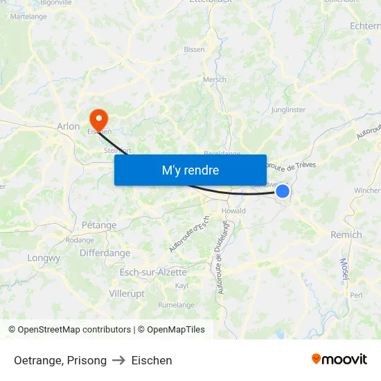 Oetrange, Prisong to Eischen map