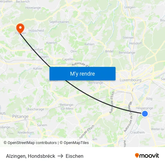 Alzingen, Hondsbréck to Eischen map
