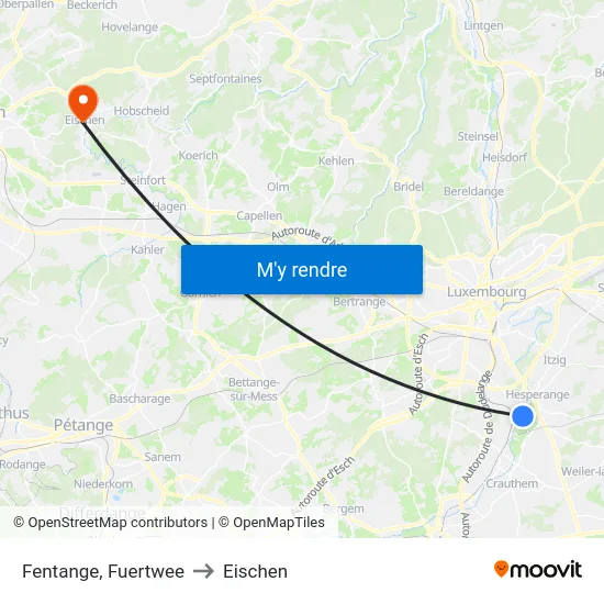 Fentange, Fuertwee to Eischen map