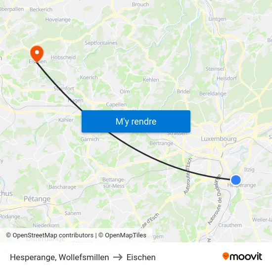 Hesperange, Wollefsmillen to Eischen map