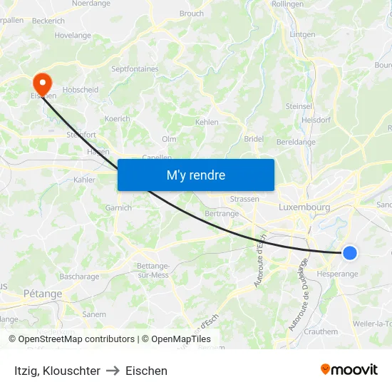 Itzig, Klouschter to Eischen map