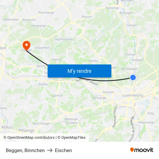 Beggen, Binnchen to Eischen map