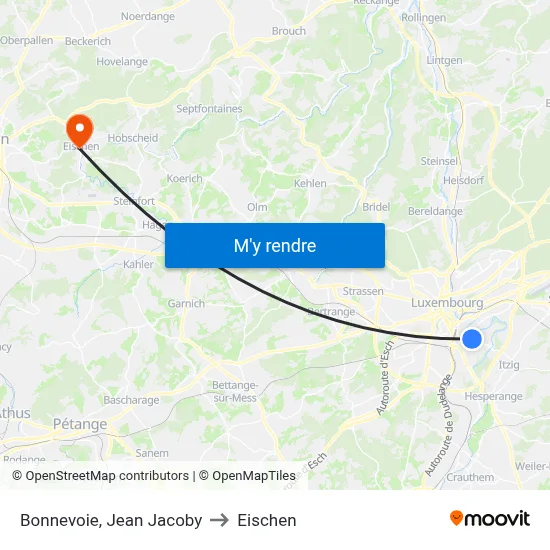 Bonnevoie, Jean Jacoby to Eischen map