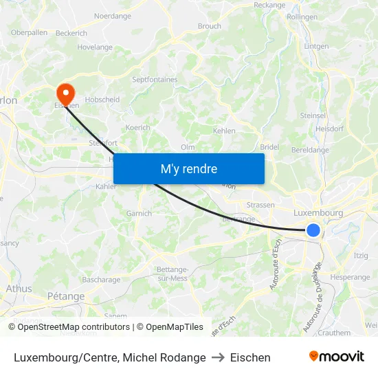 Luxembourg/Centre, Michel Rodange to Eischen map