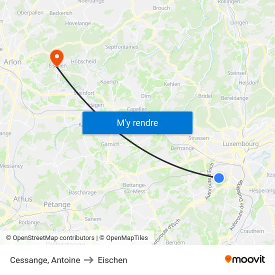 Cessange, Antoine to Eischen map