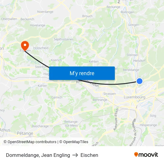 Dommeldange, Jean Engling to Eischen map
