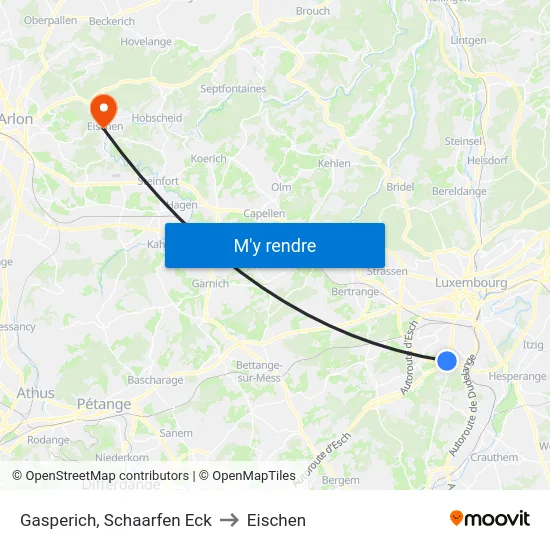 Gasperich, Schaarfen Eck to Eischen map