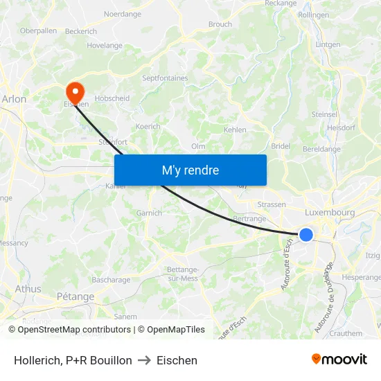 Hollerich, P+R Bouillon to Eischen map
