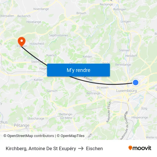 Kirchberg, Antoine De St Exupéry to Eischen map