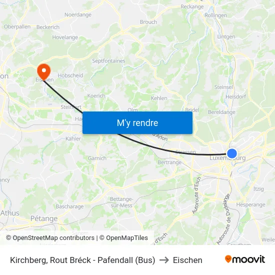 Kirchberg, Rout Bréck - Pafendall (Bus) to Eischen map
