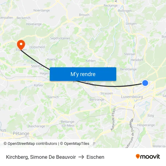 Kirchberg, Simone De Beauvoir to Eischen map