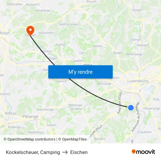 Kockelscheuer, Camping to Eischen map