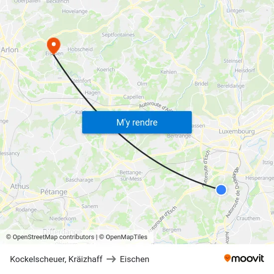 Kockelscheuer, Kräizhaff to Eischen map