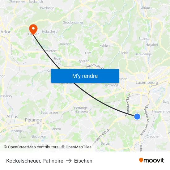 Kockelscheuer, Patinoire to Eischen map