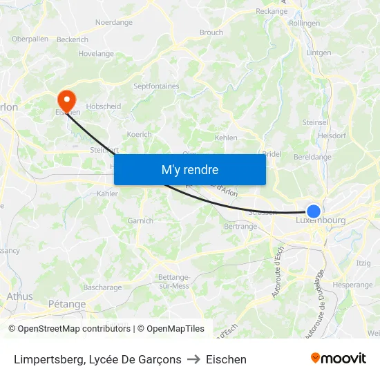 Limpertsberg, Lycée De Garçons to Eischen map