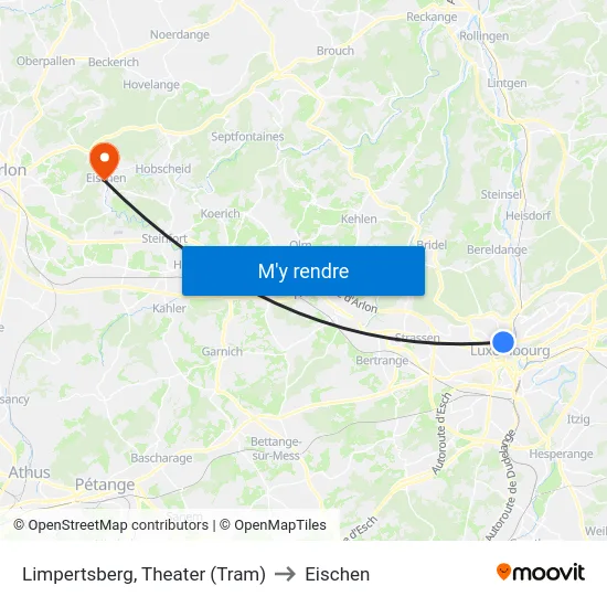 Limpertsberg, Theater (Tram) to Eischen map