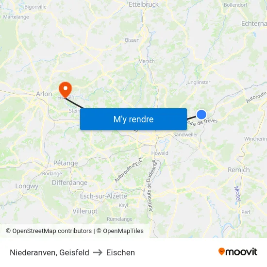 Niederanven, Geisfeld to Eischen map