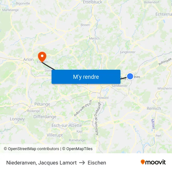 Niederanven, Jacques Lamort to Eischen map