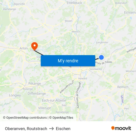 Oberanven, Routstrach to Eischen map