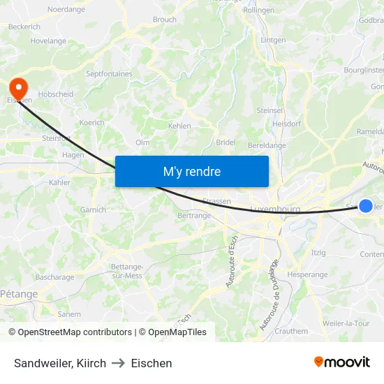 Sandweiler, Kiirch to Eischen map