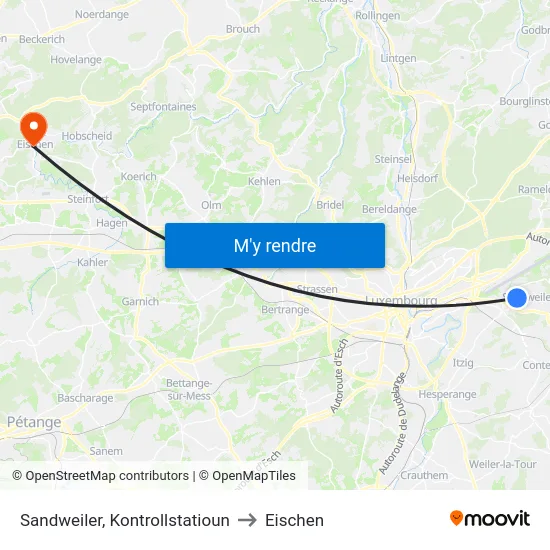 Sandweiler, Kontrollstatioun to Eischen map