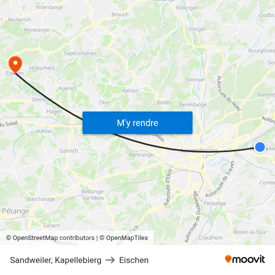 Sandweiler, Kapellebierg to Eischen map