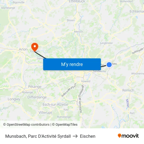 Munsbach, Parc D'Activité Syrdall to Eischen map