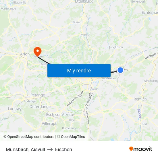 Munsbach, Aisvull to Eischen map
