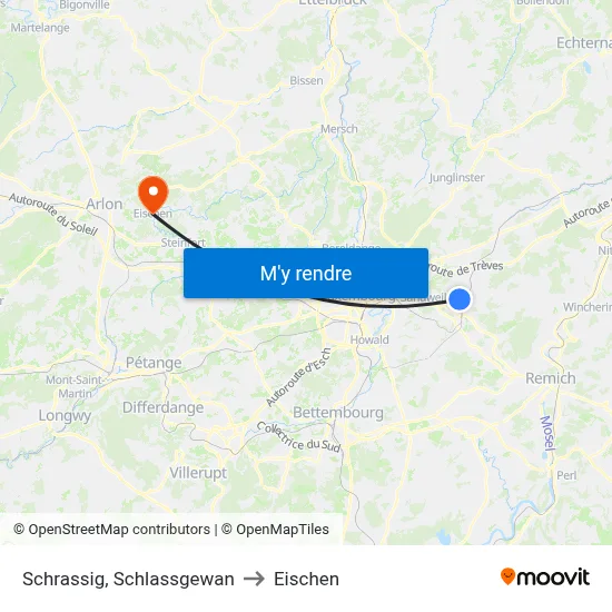 Schrassig, Schlassgewan to Eischen map