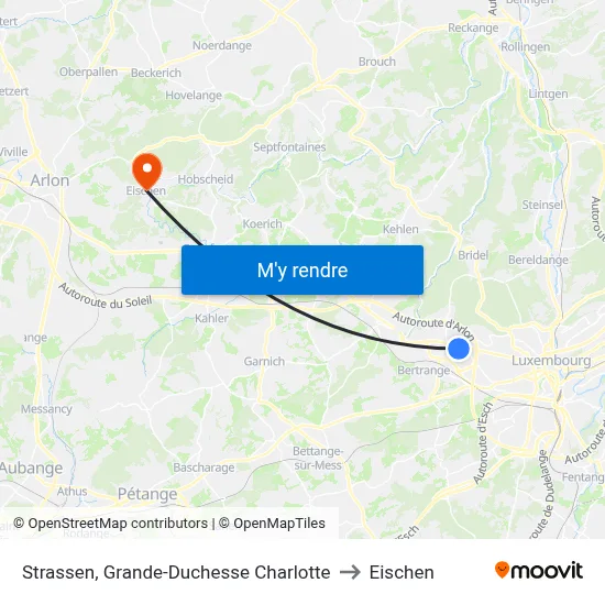 Strassen, Grande-Duchesse Charlotte to Eischen map
