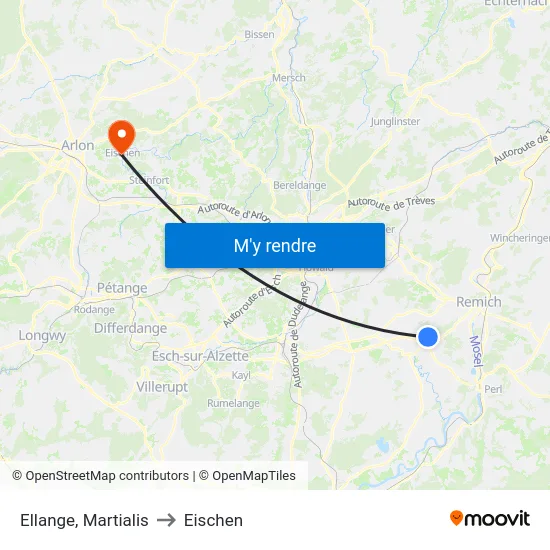 Ellange, Martialis to Eischen map