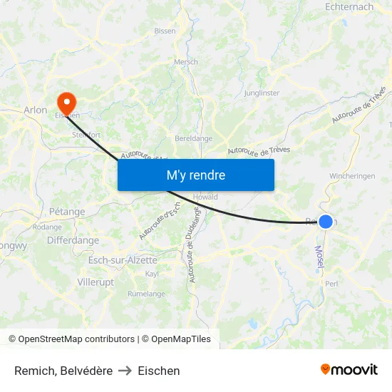 Remich, Belvédère to Eischen map