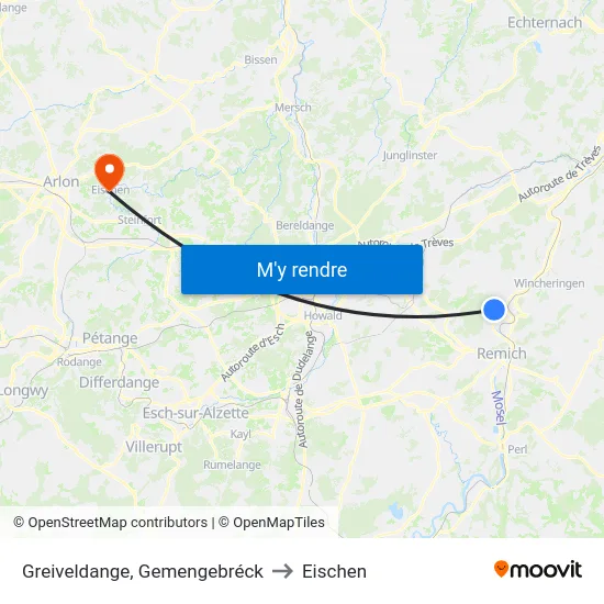 Greiveldange, Gemengebréck to Eischen map