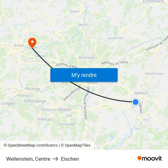 Wellenstein, Centre to Eischen map