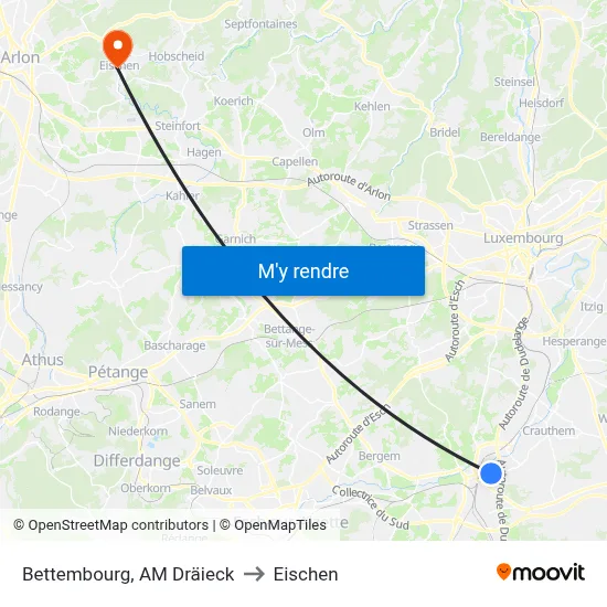Bettembourg, AM Dräieck to Eischen map