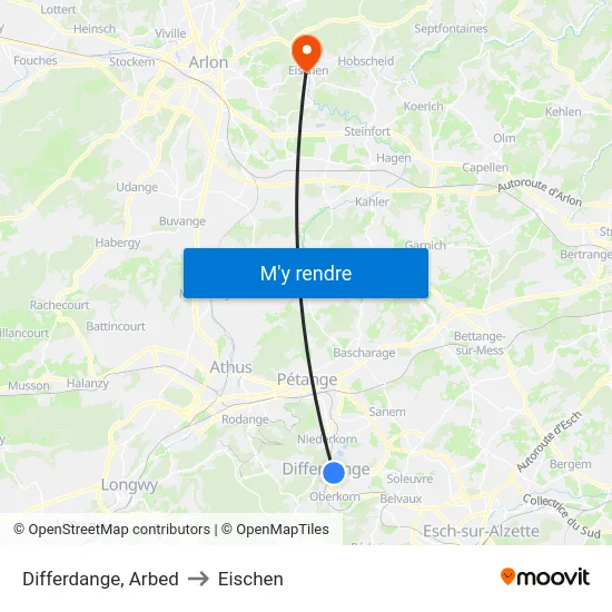 Differdange, Arbed to Eischen map